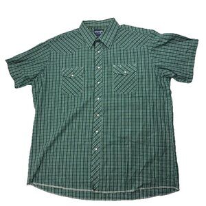 Wrangler Mens 2XT Tall Green Plaid Pearl Snap Short Sleeve Button Up Shirt